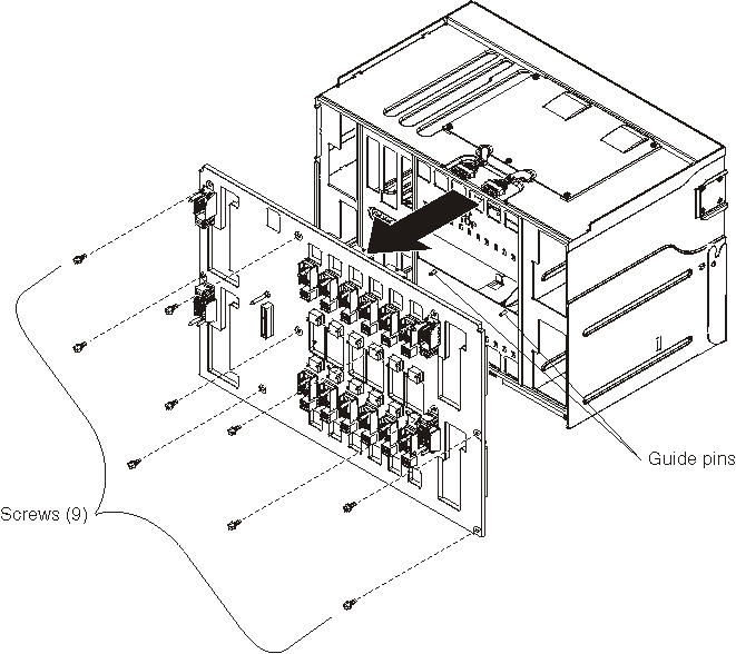 Graphic illustrating the removal of a midplane from a BladeCenter unit.