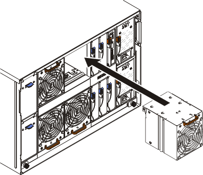 Immagine che mostra l'installazione di una ventola nello chassis BladeCenter S.