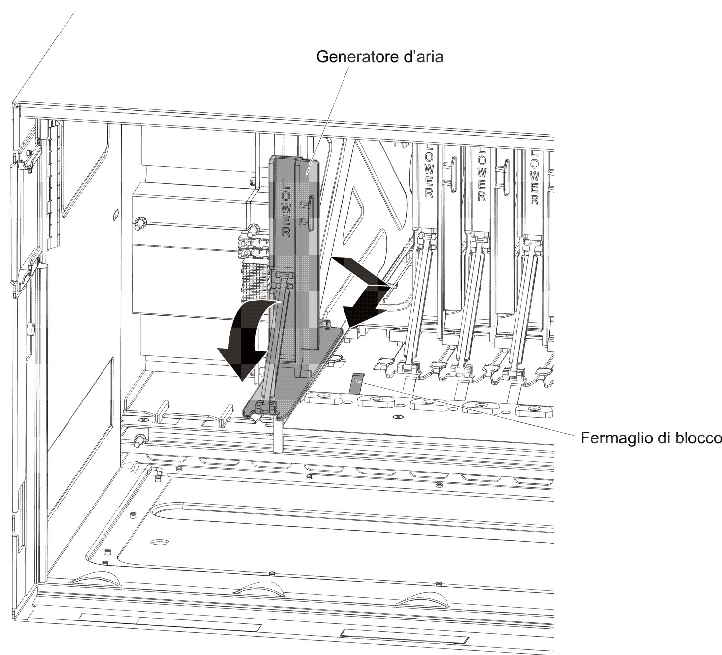 Figura che mostra il posizionamento del generatore d'aria nello slot dello chassis.