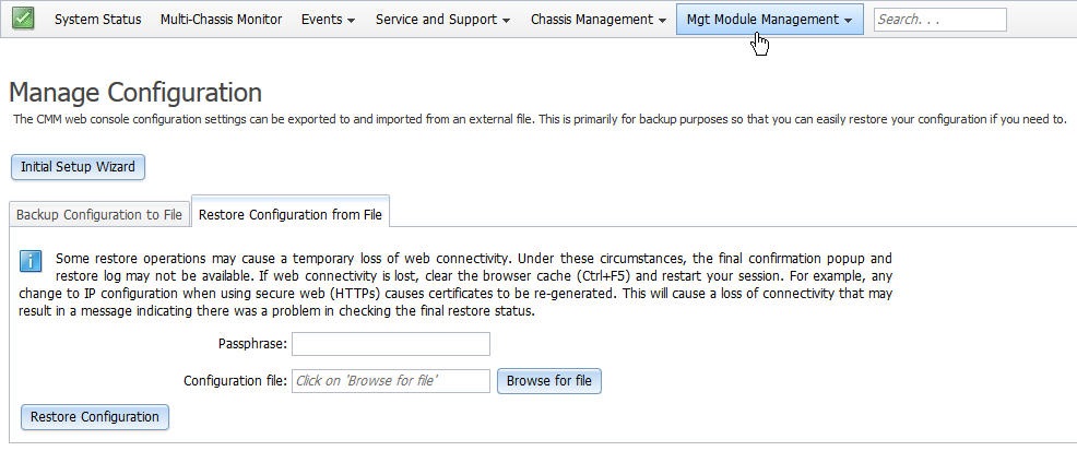 Illustration showing the Manage Configuration page