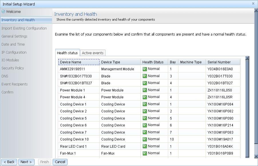 Illustration of the Initial Setup Wizard - Inventory and Health page, with Health status tab shown