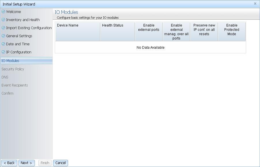 Illustration of the Initial Setup Wizard - IO Modules page
