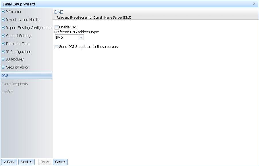 Illustration of the Initial Setup Wizard - DNS page