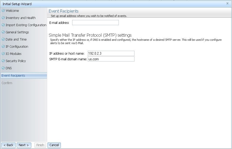 Illustration of the Initial Setup Wizard - Event Recipients page