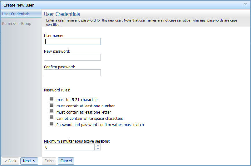 Graphic showing Create New Users dialog box.