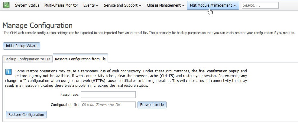 Illustration showing the Manage Configuration page