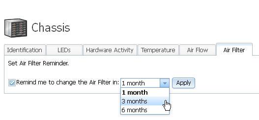 Graphic illustrating the Chassis page, Air Filter tab