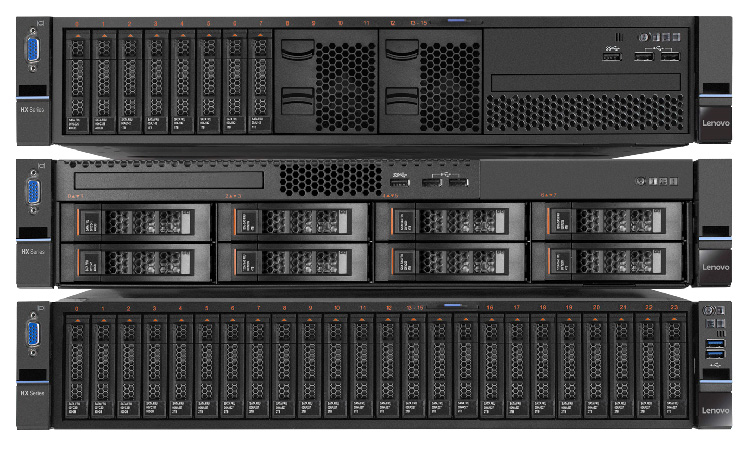 Lenovo Converged HX Series appliances: HX3500 (top), HX5500 (middle), HX7500 (bottom)