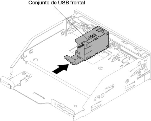 Instalación del conjunto de conectores USB frontal para la configuración de servidores de unidad de disco duro de intercambio en caliente de 2,5 pulgadas