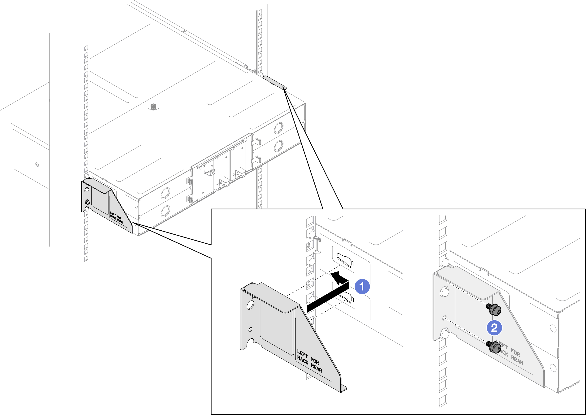 Installation of shipping brackets for 29-inch or 28.31-inch deep racks