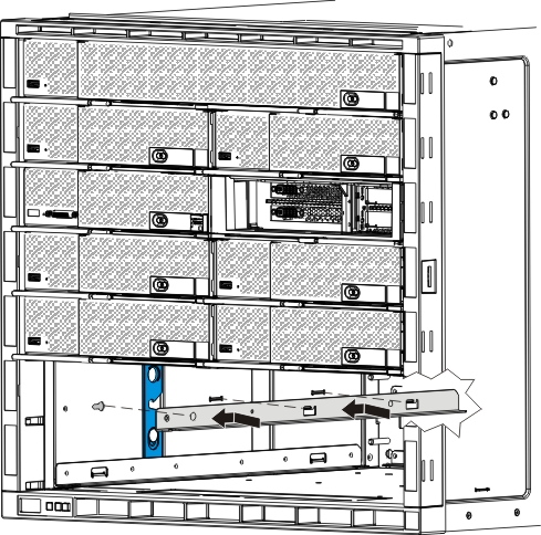 Graphic illustrating the installation of the shelf supports in the chassis