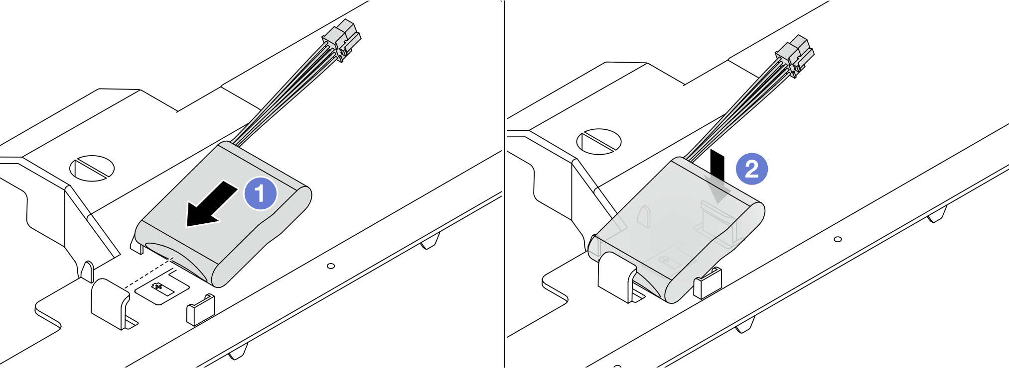 Installation of the RAID flash power module on the air baffle