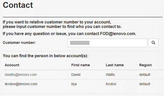 Administrators for a given customer number