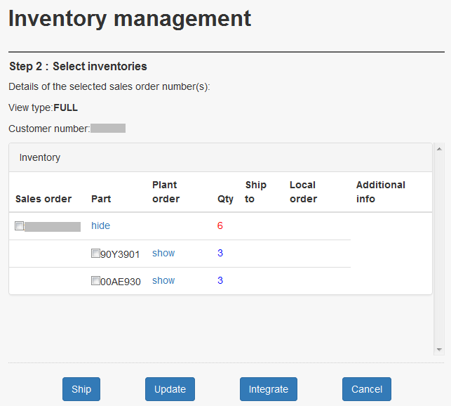 Inventory management - showing the FoD part numbers of an order