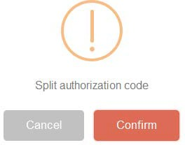 Confirming the request to split an authorization code