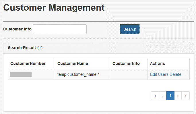 Customer management - search results