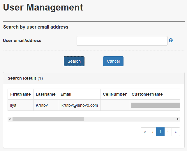 User management search results