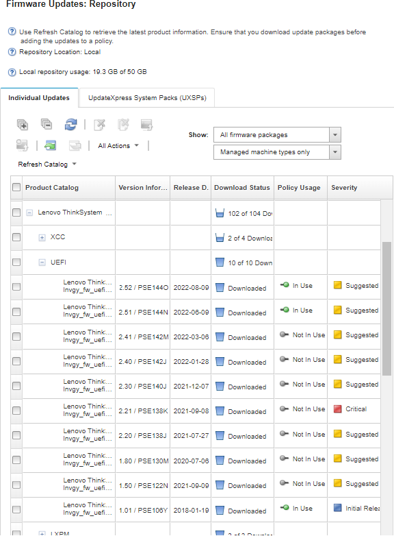 Illustrates the acquisition status of devices on the Firmware Updates: Repository page.