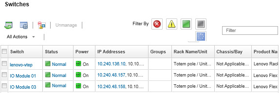 Illustrates the list of managed switches in the Switches page.