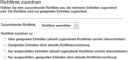 Zeigt an, wie eine Konformitätsrichtlinie mehreren Einheiten zugeordnet wird.