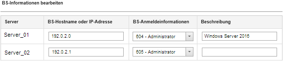 Zeigt an, wo Sie BS-Anmeldeinformationen für einen bestimmten verwalteten Server bearbeiten können.