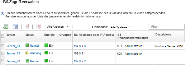 Zeigt an, wo Sie BS-Informationen für einen bestimmten verwalteten Server verwalten können.