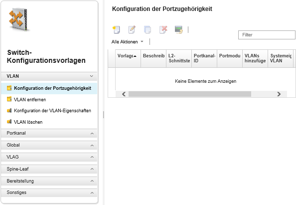 Screenshot, in dem die Seite „Switch-Konfigurationsvorlagen“ angezeigt wird.