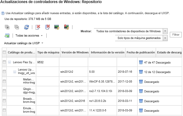 Muestra la lista de los controladores de dispositivos de Windows en la página Actualizaciones de controladores de Windows: repositorio.