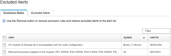 Illustrates Excluded Events dialog that lists the events that have been excluded.