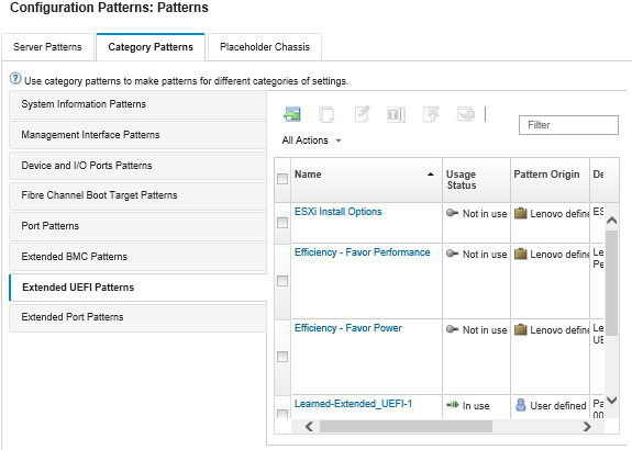 Illustrates the list of customized ports patterns on the Configuration Patterns: Category Patterns page.