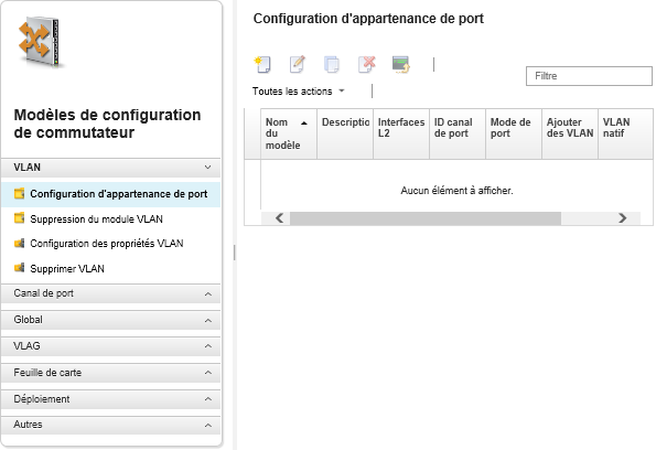 Capture d'écran représentant la page Modèles de configuration du commutateur.