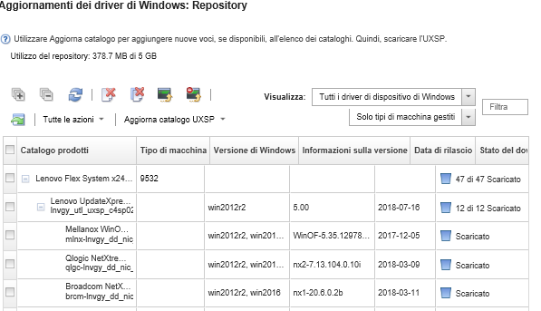 Mostra l'elenco dei driver di dispositivo Windows nella pagina Aggiornamenti dei driver di Windows: Repository.
