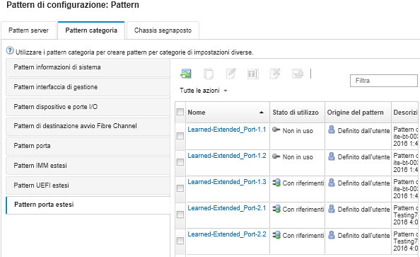 Mostra l'elenco dei pattern delle porte personalizzati nella pagina Pattern di configurazione: pattern categoria.