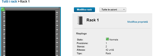 Mostra una vista grafica di un rack vuoto nella pagina Vista rack.