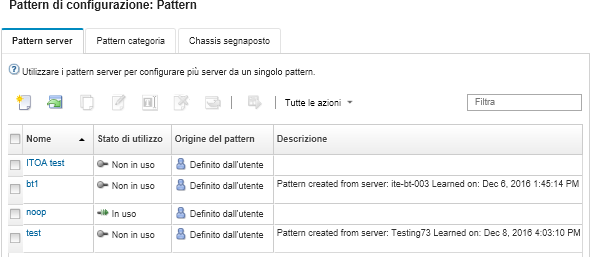 Mostra l'elenco dei pattern server personalizzati nella pagina Pattern di configurazione: pattern.
