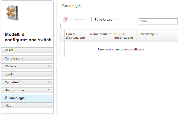 Cattura della schermata che mostra la pagina della cronologia di configurazione degli switch.