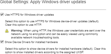 「Windows ドライバー更新: リポジトリー」ページの Windows デバイス・ドライバーのリストの図。