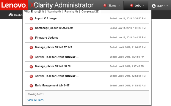 Illustrates the Events status summary.