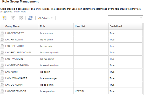 Illustrates the Role Group Management page.