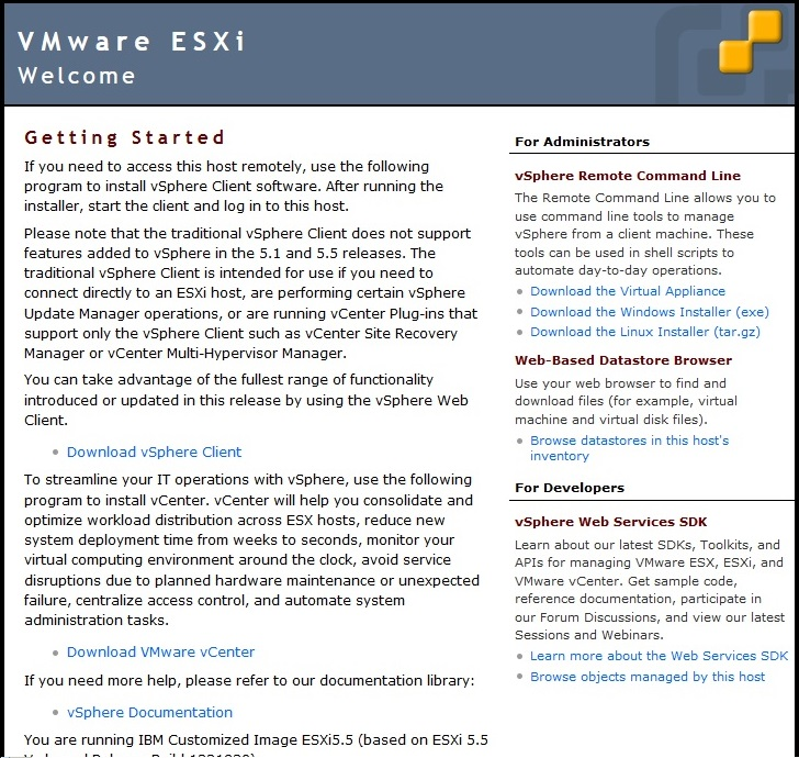 รูปภาพแสดงหน้าจอการตั้งค่าเริ่มต้นสำหรับ VMware ESXi