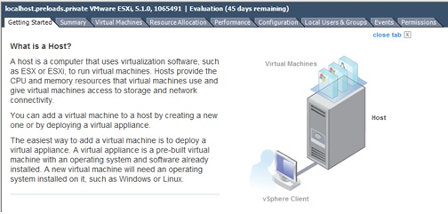 การจับภาพหน้าจอที่แสดงรายละเอียดของโฮสต์จาก VMware vSphere