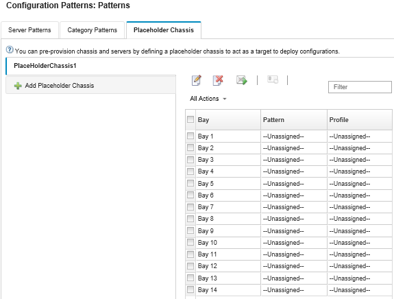 显示 Configuration Patterns : 占位机箱页面上占位机箱中插槽的列表。