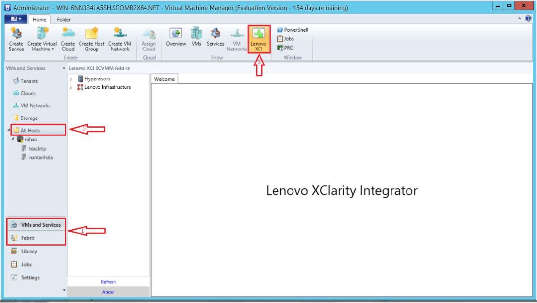 Starting the Lenovo XClarity Integrator Add-in