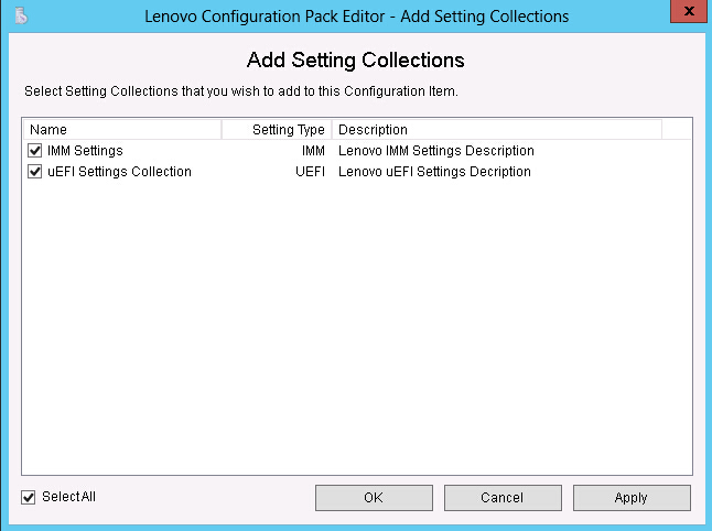 Add Setting Collections page