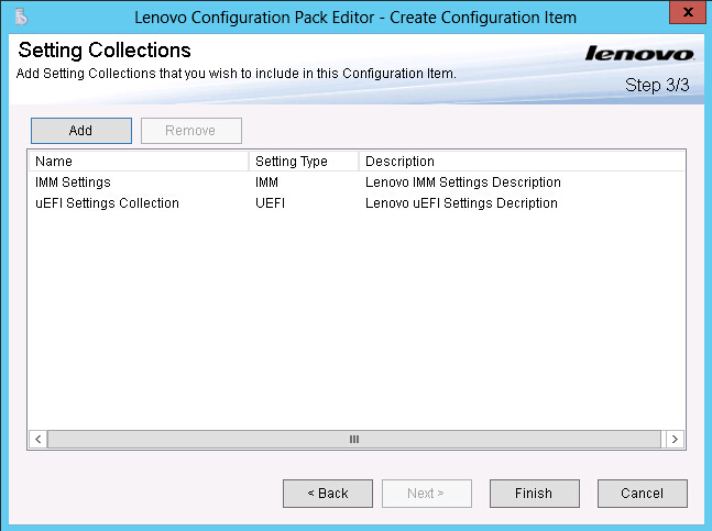 Add Setting Collections list