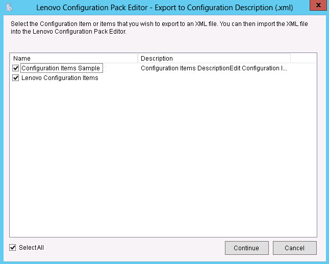 Export to Configuration Description (.xml) page