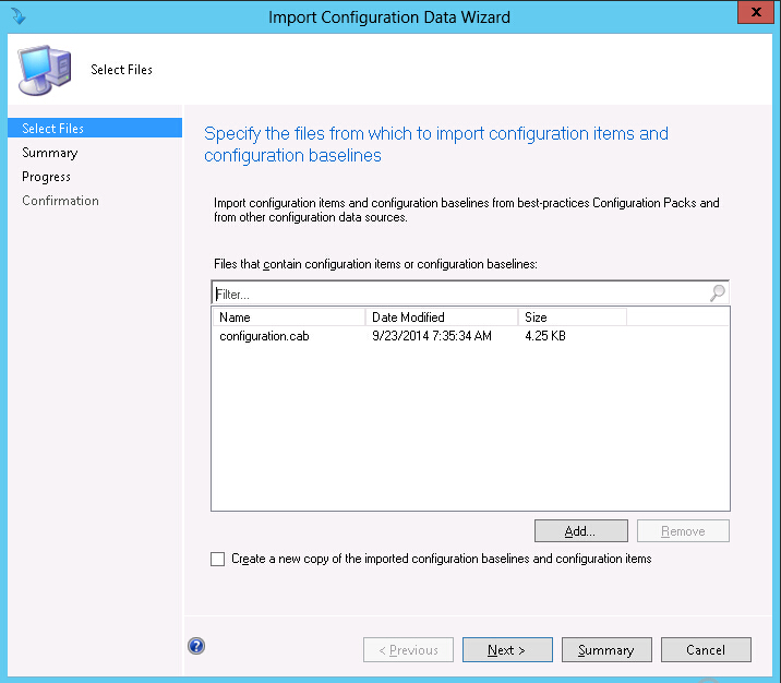 Importing the selected .cab file