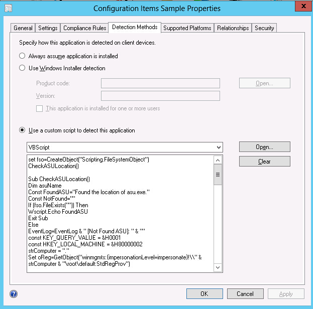 Detection Method tab