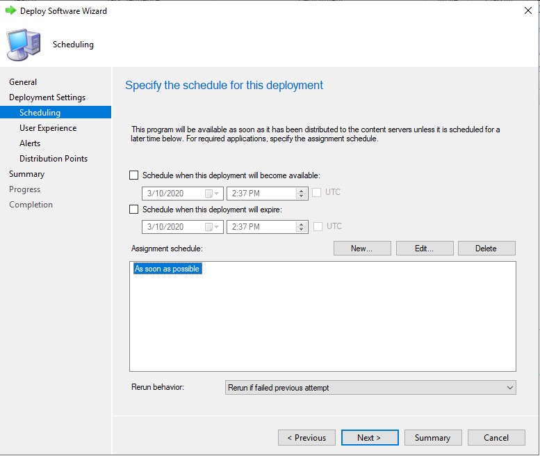 Scheduling the deployment