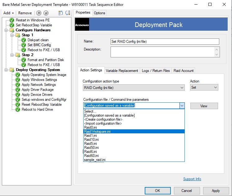 Editing the Set RAID Config (ini file) task